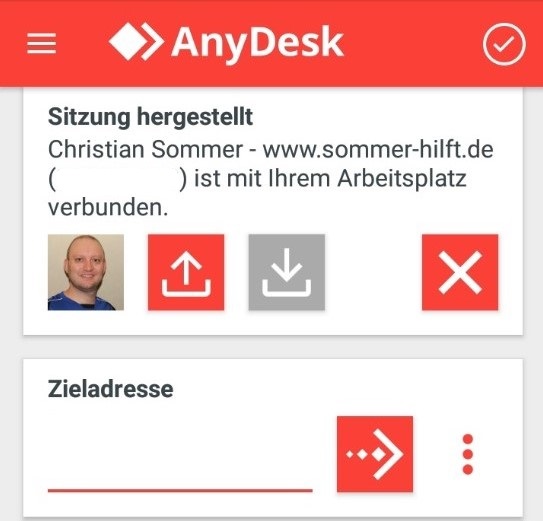 Verbindungsfenster AnyDesk App